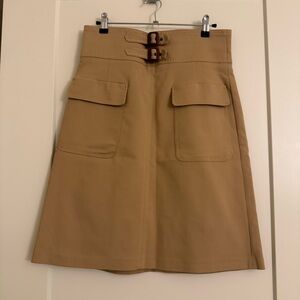 Zara Beige A-Line Skirt with Front Flap Pockets and Double Buckle Waist